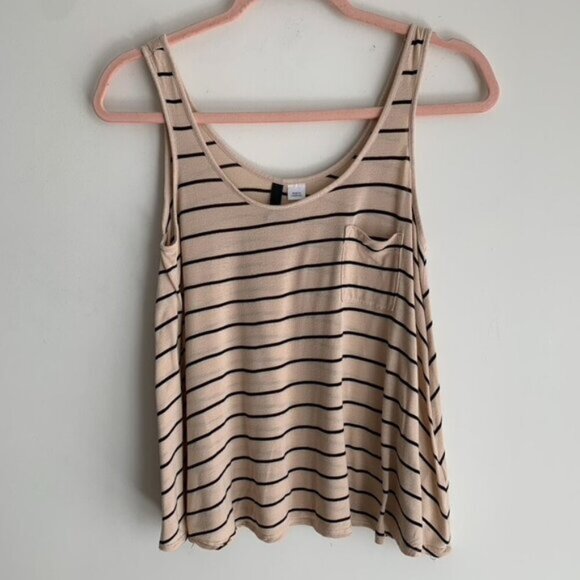 H&M Women's Tank Top Stripes Cropped Sleeveless Taupe Neutral Casual Flowy 4 - Picture 5 of 14